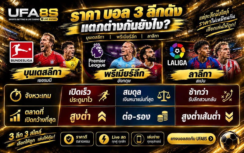 ราคาบอล 3 ลีกดังแตกต่างกันยังไง